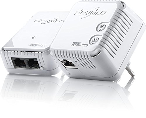 devolo dLAN 500 WiFi Starter Kit Powerline (500 Mbit/s Internet über die Steckdose, 300 Mbit/s über WLAN, 1x LAN Port, 2x Powerlan Adapter, PLC Netzwerkadapter, WLAN Steckdose, WiFi Booster, WiFi Move) weiß