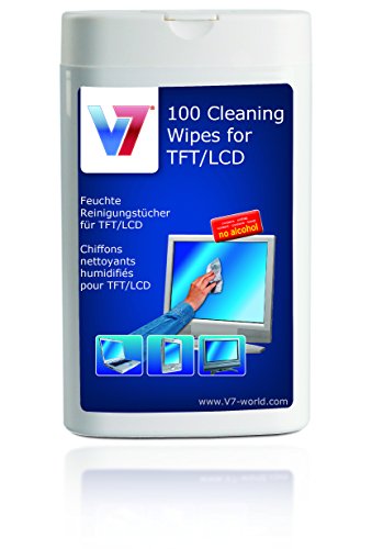 V7 Display Reinigungstücher in ovalem Spender (100 Stück) für Monitor, Notebook, Tablet PC, TV