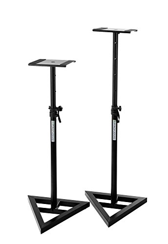 2x Pronomic SLS-10 Stativ für Studio Monitor Ständer (verstellbar 80 cm bis 130 cm, Dreiecksbasis, Gummifüße, Dornenfüße/Spikes, Stahl, Trägerplatte mit Gummistreifen) schwarz pulverbeschichtet