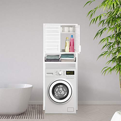 Relaxdays Waschmaschinenschrank Bambus, Überbauschrank, Toilettenregal