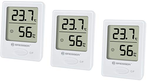Bresser Thermometer Hygrometer Temeo Hygro Indicator 3er Set zum Aufstellen oder zur Wandmontage mit Raumklima-Indikator