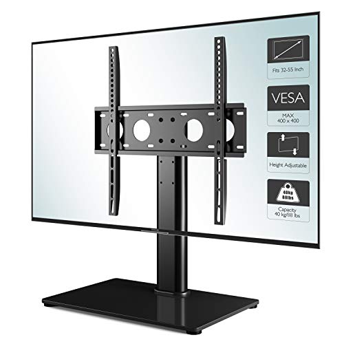 1home TV Ständer Fernsehtisch Höhenverstellbar TV Standfuß Fernsehstand LCD LED Glas Rack Tischständer Universal für 32-55 Zoll, Max.VESA 400×400