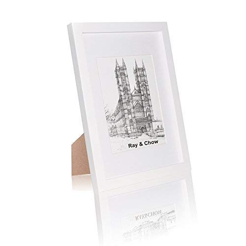 Zerone A4 (21×29,7cm) Weiß Holz Bilderrahmen – mit Passepartout für 15×20 cm Foto – Glasscheib -Rahmenbreite 2cm