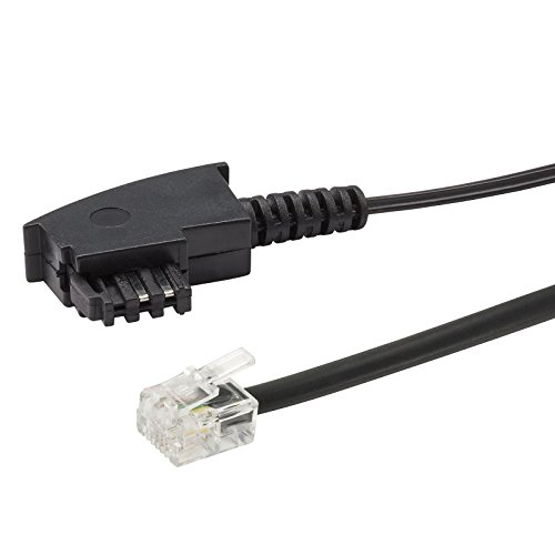ecabo 10066 3m Universal Telefonkabel – TAE-F Stecker auf RJ11-Stecker – Anschluss-Kabel – Westernstecker – 4adrig – Flachkabel für Telefon AB FAX Modem – schwarz