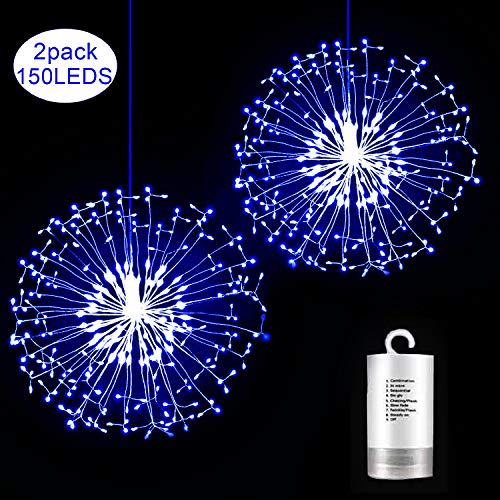 Kriogor 2 Stück LED Lichterketten, 156LED Weihnachtsbeleuchtung Explodierende Feuerwerke mit Fernbedienung (Blau)