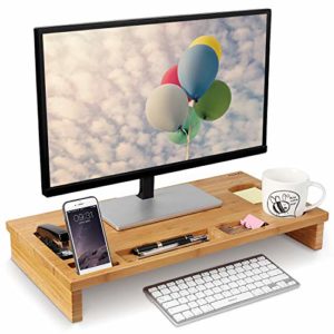 HOMFA Bambus Bildschirmständer mit stauraum Monitorständer Bildschirmerhöhung Schreibtischaufsatz organizer als Schreibtisch Organizer 60x30x8.5cm