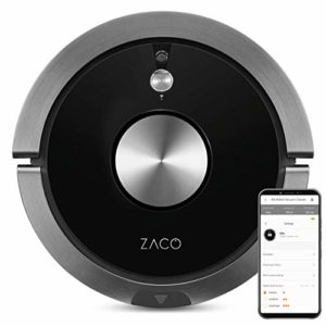 ZACO A9s Saugroboter mit Wischfunktion, App und Alexa Steuerung, 2 Std Laufzeit, für Tierhaare, 3in1 Hartböden wischen, Teppiche staubsaugen und bürsten, Roboterstaubsauger mit Ladestation, schwarz