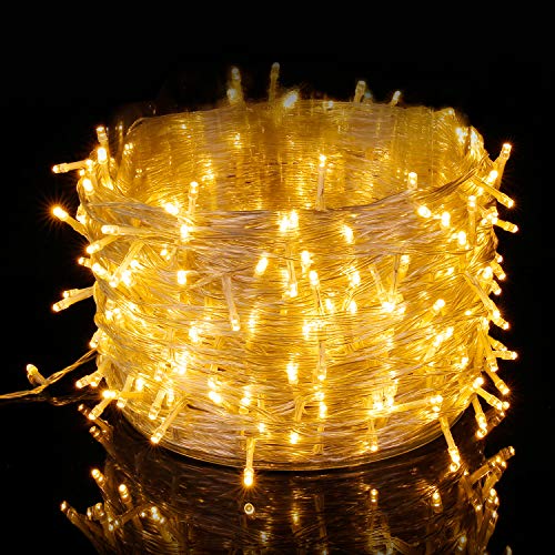 Elegear 100M 500 LEDs Lichterkette warmweiß, 8 Modi LED Weihnachtsbeleuchtung strombetrieb Deko für Innen Außen Neujahr Weihnachten Geburtstag Feiertag Party Hotel Garten Hochzeit