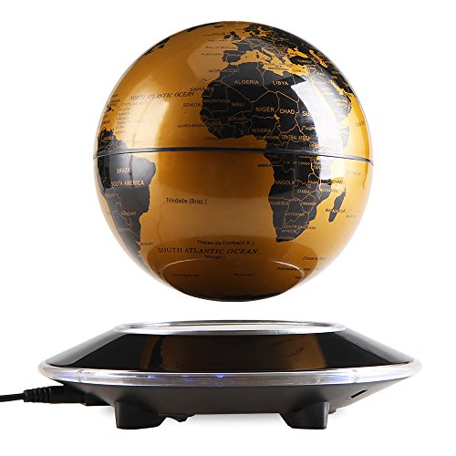 Magnet Globus, Easy Eagle Magnetische Kugeln Globen LED Schwimmende Kugel con World Karte Büro Dekoration Geburtstag Geschenke 6'' Gold