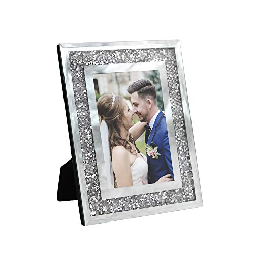 Afuly Glas Fotorahmen 13×18 cm Silber Kristall verspiegelt Sparkle Ornament Hochzeitsgeschenke