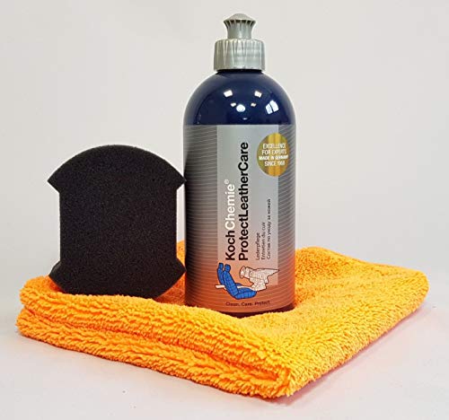 Koch Chemie Protect Leather Care 500ml Lederpflege + Clean2 Microfasertuch Orange Schwamm