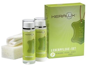 KERALUX Lederpflegeset P für Ledercouch und Auto Leder. Enthält Lichtschutz. Auch für Longlife Leder. Je 200 ml Reiniger und Pflege Lotion. Mit Zubehör. Von LCK Keragil