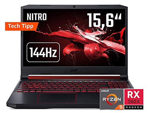 Acer Nitro 5 (AN515-43-R90F) 39,6 cm (15,6 Zoll 144Hz Full-HD IPS matt) Gaming Notebook (AMD Ryzen 5 3550H, 8 GB RAM, 512 GB PCIe SSD, AMD Radeon RX 560X, Win 10) schwarz aluminium