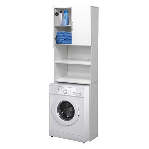 ECD Germany Waschmaschinenschrank 190 x 62,5 cm mit 2 Türen Weiß Badezimmerschrank für Waschmaschine Trockner – Hochschrank Badmöbel Badregal Badschrank Umbauschrank Überbau Waschmaschinenüberbau