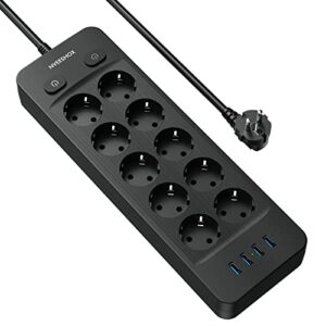 NVEESHOX Steckdosenleiste Einzeln Schaltbar, 10 Fach Mehrfachsteckdose mit 4 USB, Steckdosenleiste überspannungsschutz, 2M Kabel, Verteilersteckdose für Hause, Büro, Küche