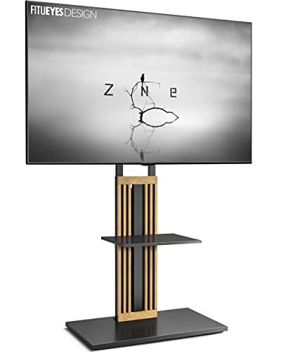 FITUEYES Design TV Ständer aus Buchenholz, TV Standfuss für 55 60 65 70 75 80 Zoll große Fernseher bis 50kg, Höhenverstellbar Schwenkbar TV Stand mit Verstellbarer Ablage, Zen Serie