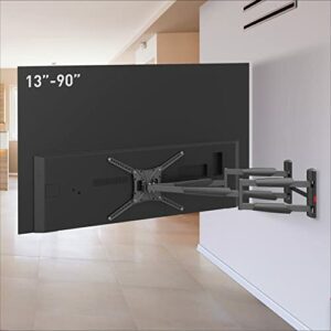 Barkan 1 Meter lang TV Wandhalterung, 13 – 90 Zoll Doppelarm, Schwenkbar / Vollbewegung flach & Curved Fernseher TV Halterung, hält bis 60Kg, Extra stabil, 104cm, für LED OLED LCD, Max. VESA 600×400
