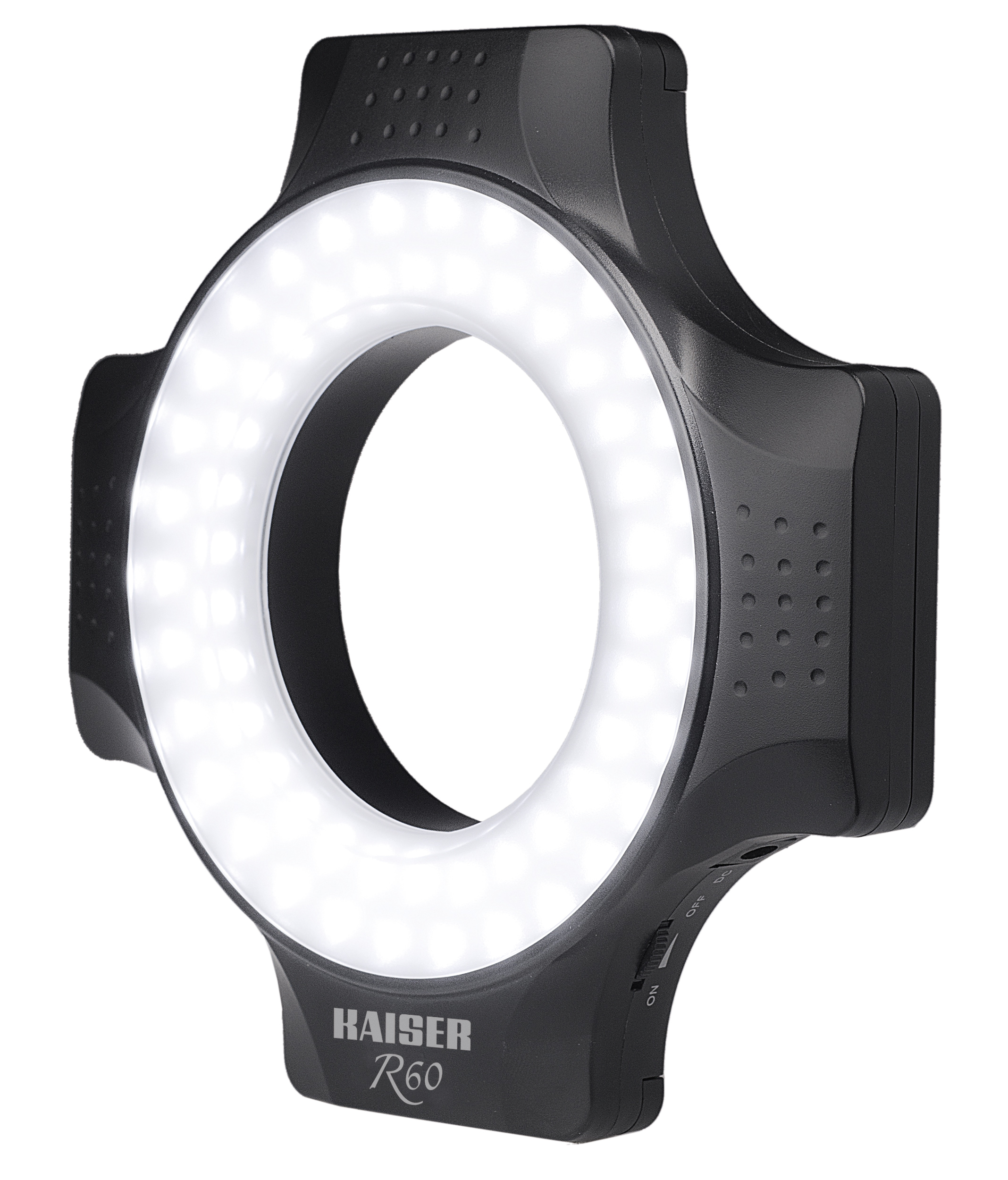 Ringleuchte R60 mit 60 Tageslicht-LEDs. Farbtemperatur ca. 5600 K. Beleuchtungsstärke ca. 2300 Lux