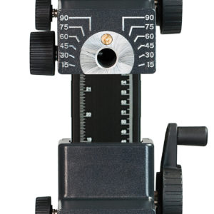 Führungssäule mit zwei Haltearmen, Gewichtsausgleich (am oberen Haltearm) und Zahnstange