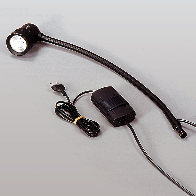 Halogenleuchte mit flexiblem Biegearm und 16 mm-Normzapfen zur Befestigung auf Stativen oder mit Kle$