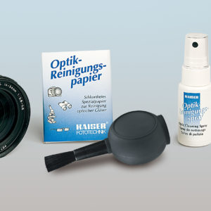 Reinigungsset, bestehend aus Optikreinigungspapier, Luftpinsel, Optik-Reinigungsflüssigkeit