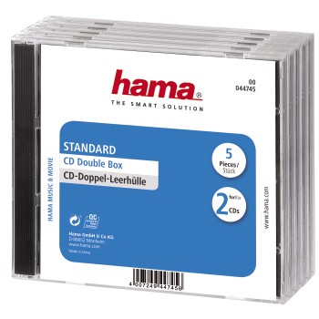 CD-Doppel-Leerhülle Standard, 5er-Pack, Transparent/Schwarz
