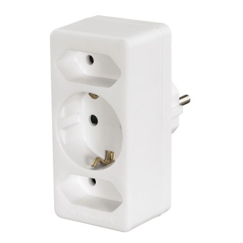 Multistecker, 3-fach, 2 Euro/1 Schutzkontakt-Kupplung, Weiß