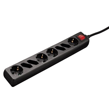 Steckdosenleiste, 8-fach, mit Schalter, 1,4 m, Schwarz