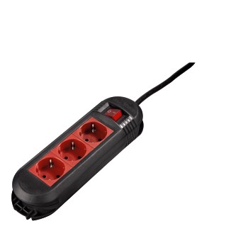 Steckdosenleiste Colour, 3-fach, Schwarz/Rot, 1,5 m