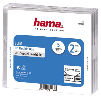 CD-Leerhülle Slim Double, 5er-Pack, Transparent