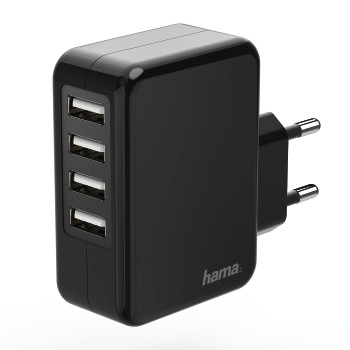 USB-Reiseladegerät, 4-fach, 4,8 A, Schwarz