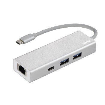 USB-3.1-Type-C-Hub 1:3 Aluminium, 2x USB-A, USB-C, LAN (Ethernet)