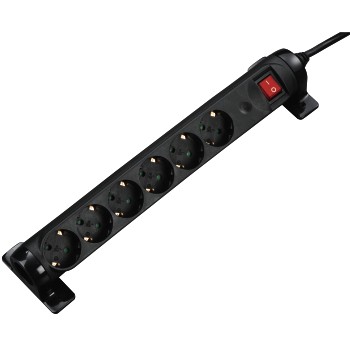 Steckdosenleiste, 6-fach, drehbar, mit Schalter, Schwarz
