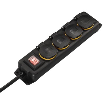 Steckdosenleiste, 4-fach, mit Schalter, spritzwassergeschützt, IP 44, 2m
