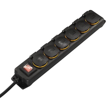 Steckdosenleiste, 6-fach, mit Schalter, spritzwassergeschützt, IP 44, 2m