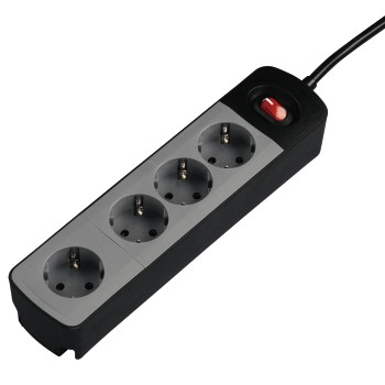 Steckdosenleiste TIDY-Line, 4-fach, mit Schalter, Schwarz/Grau