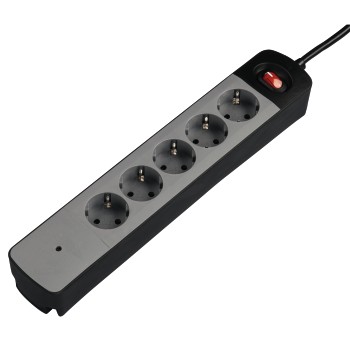 Steckdosenleiste TIDY-Line, 5-fach, mit Überspannungsschutz, Schwarz/Grau
