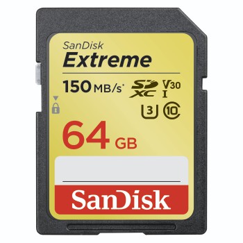 SDXC Extreme 64GB,Video Speed Class V30, UHS Speed Class U3, UHS-I, 150MB/s