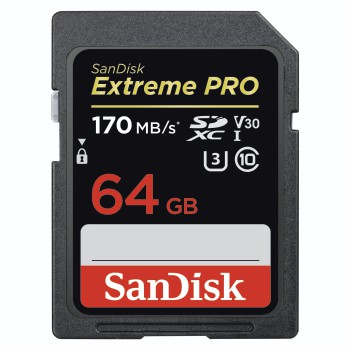 SDXC Extreme Pro 64GB, Video Speed Class V30, UHS Sp. Cl. U3, UHS-I,170MB/s