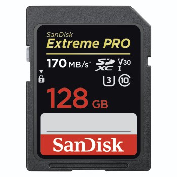SDXC Extreme Pro 128GB, Video Speed Class V30, UHS Sp. Cl. U3,UHS-I,170MB/s