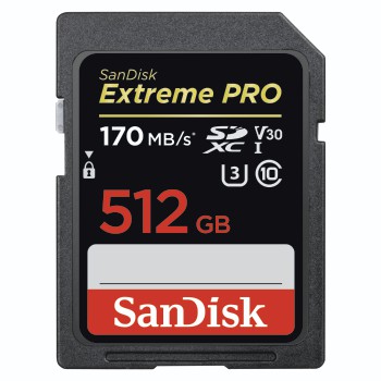 SDXC Extreme Pro 512GB, Video Speed Class V30, UHS Sp. Cl. U3,UHS-I,170MB/s